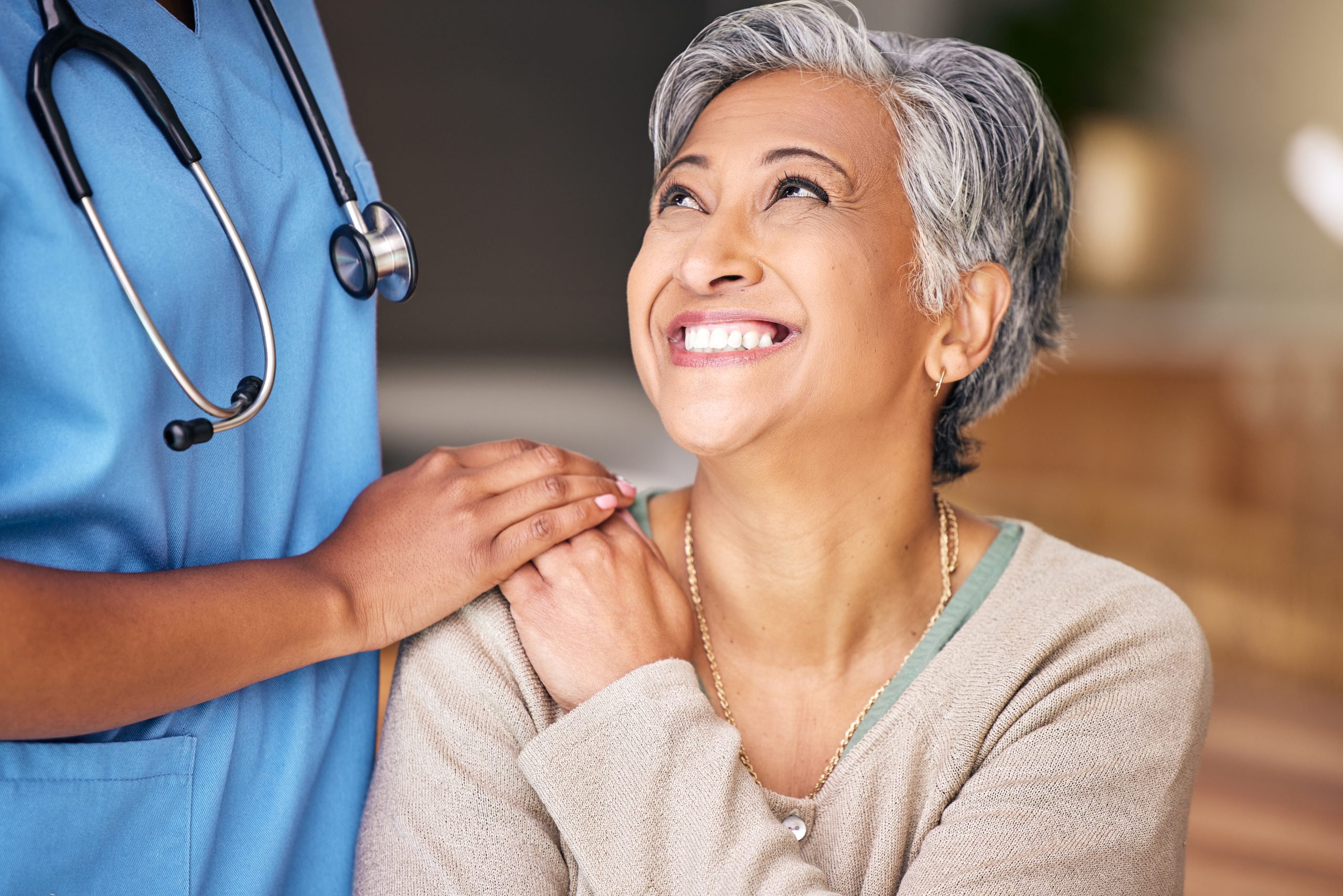 nurse senior woman and smile with comfort holdin 2026 01 09 10 15 45 utc
