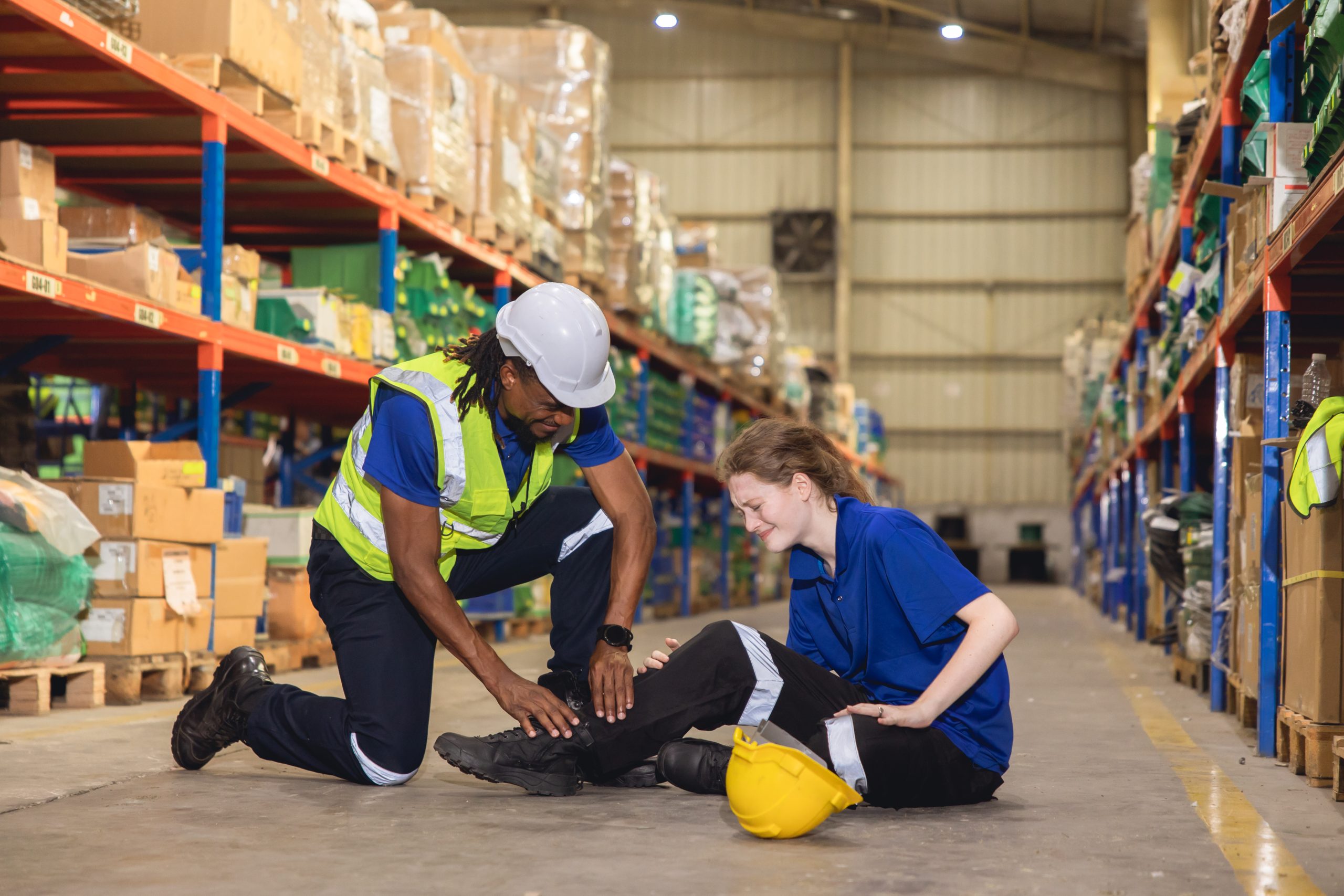 young woman warehouse worker accident leg injury s 2026 03 24 10 16 03 utc